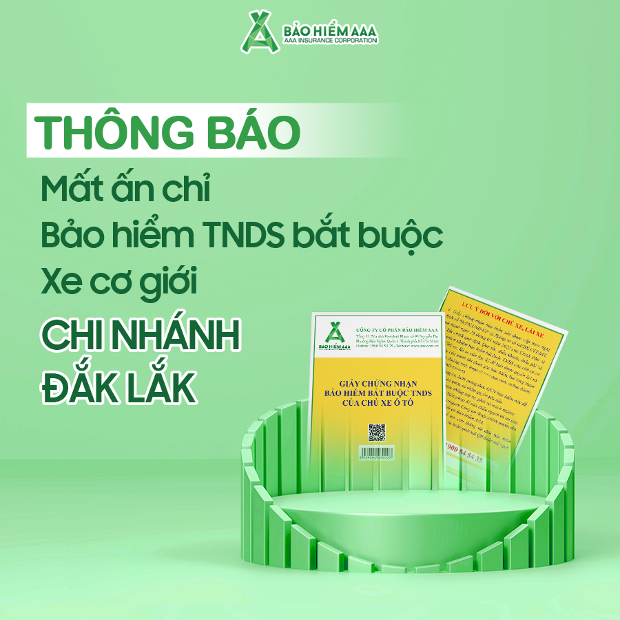 THÔNG BÁO MẤT ẤN CHỈ BẢO HIỂM TNDS BẮT BUỘC XE CƠ GIỚI - CHI NHÁNH DAKLAK (CẬP NHẬT THÁNG 2/2026)