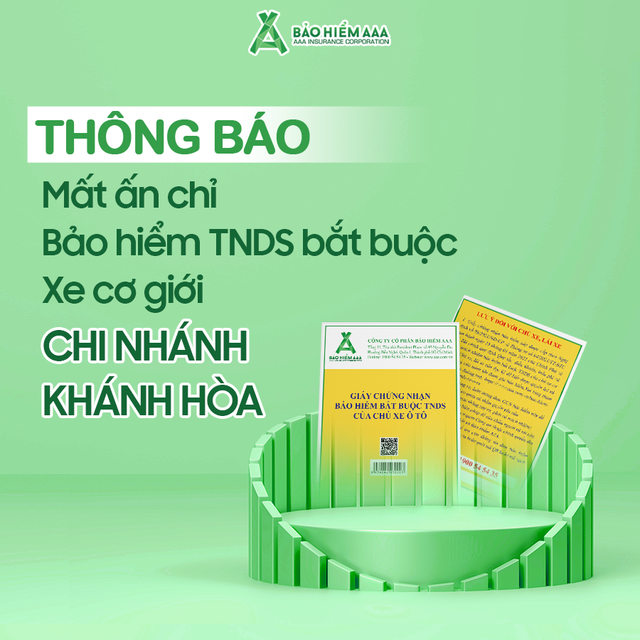 THÔNG BÁO MẤT ẤN CHỈ BẢO HIỂM TNDS BẮT BUỘC XE CƠ GIỚI - CHI NHÁNH KHÁNH HÒA (CẬP NHẬT THÁNG 12/2025)