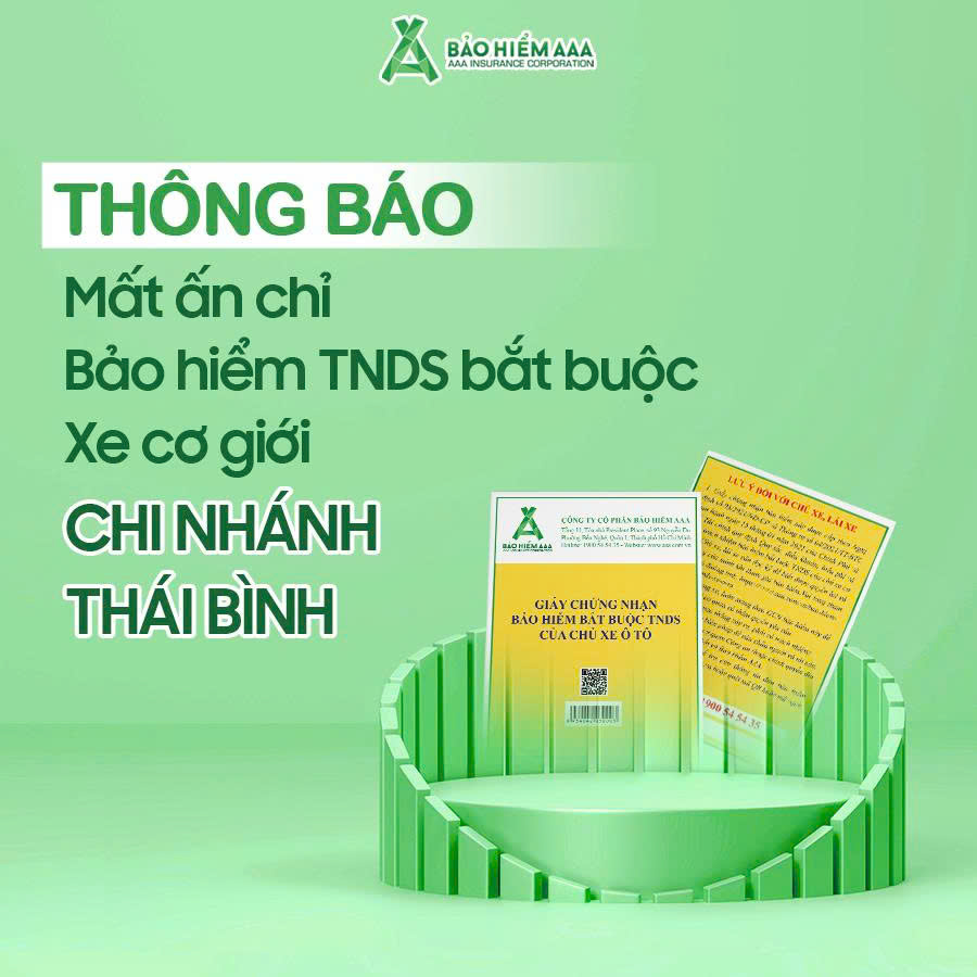 THÔNG BÁO MẤT ẤN CHỈ BẢO HIỂM TNDS BẮT BUỘC XE CƠ GIỚI - CHI NHÁNH THÁI BÌNH (CẬP NHẬT THÁNG 10/2025)
